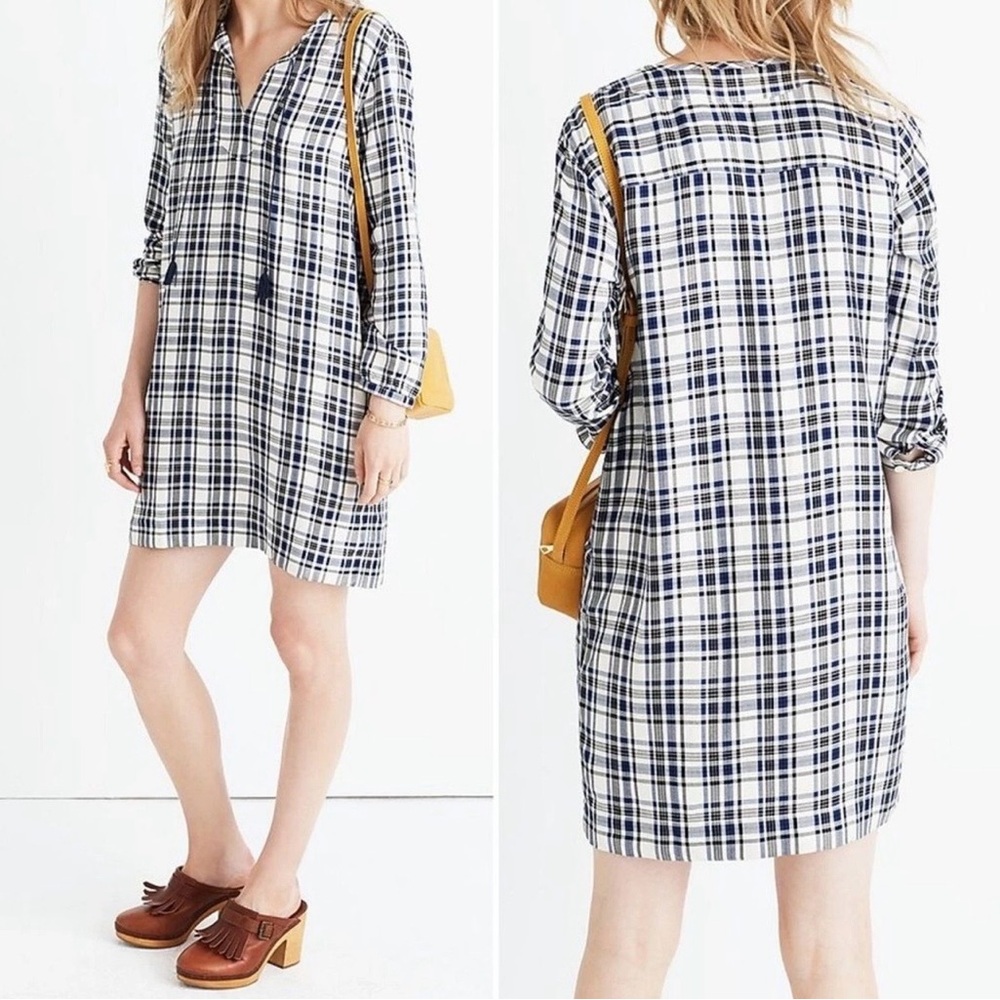 Madewell Blue White Plaid Shift Dress XS NWT